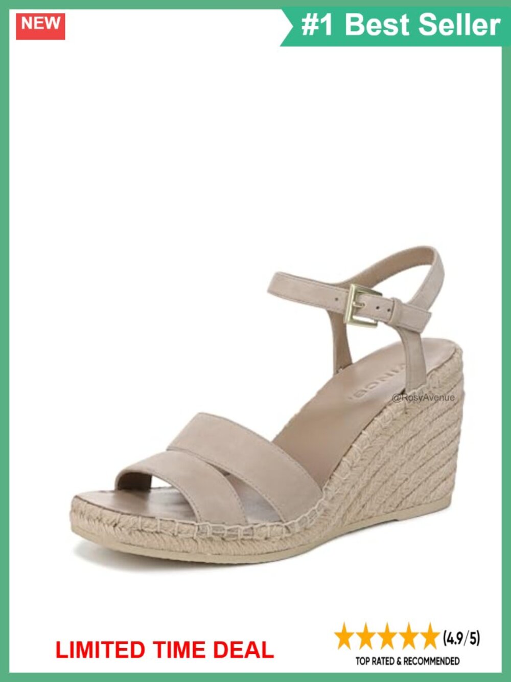 Suede Wedge Espadrille Sandal with Ankle Strap and Open Toe